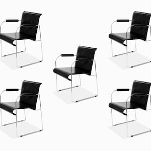 Set of 5 Vintage Postmodern Leather Armchairs by Arrben Italy