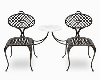 Vintage Tandem Patio Chair Set with Marble Table by Thinline