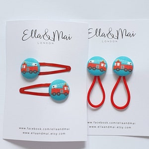 Fire brigade hair accessories, Vehicle hair accessories, fire truck, clips for boys, unisex hair clips