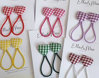 Heart shape hair bobbles, school hair bobbles, gingham hair bobbles, gingham ponytail holder, plaid ponytail holder