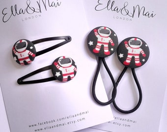 Astronaut Hair clips, Astronaut Hair Ties, Astronaut Ponytail holder, Clips for boys,Gift for girls, Party bags,space theme,Stocking filler.