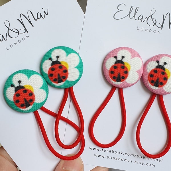 Ladybug hair tie, ladybird hair tie, ponytail holder,  birthday gift, stocking filler, spring theme, hair bobble, green, pink, daisy, floral