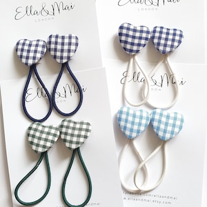 Heart shape hair bobbles, school hair bobbles, gingham hair bobbles, gingham ponytail holder, plaid ponytail holder