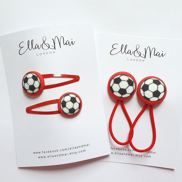 Football hair clips, clips for boys, hair clips for girls, red, stocking fillers, hair slide, hair tie, bobbles, Soccer