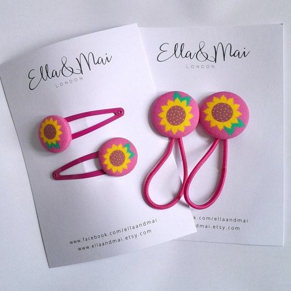 Sunflower hair slide, Sunflower ponytail Holder, Sunflower hair bobbles, Sunflower gift, Stocking Filler, Party bags, fuchsia