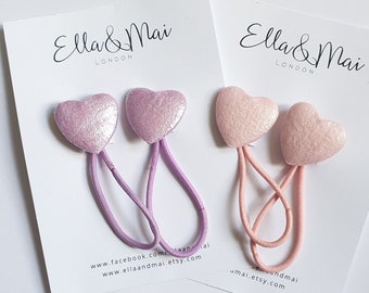 Heart bobbles, ponytail holder, iridescent pink lilac, stocking fillers, birthday gift, christmas gift, valentines gift.