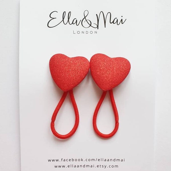 Heart shape hair bobbles, red with glitter, Christmas stocking fillers, red.