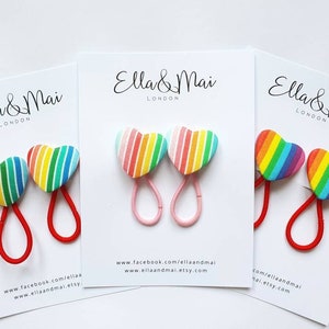 Heart shape hair bobbles,  rainbow stripe, stocking fillers, gift for girls, liberty bobbles, ponytail holder,valentines gift, pastel colour