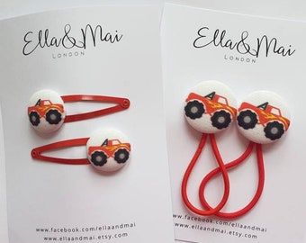 Truck hair clip, truck hair ties,car hair clips,snap clips, clips for boys, hair accessories,red clip, stocking filler,boys hair accessories