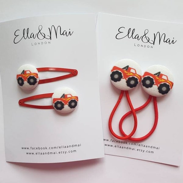 Truck hair clip, truck hair ties,car hair clips,snap clips, clips for boys, hair accessories,red clip, stocking filler,boys hair accessories