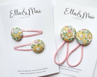 Liberty Betsy Ann F, hair clips, floral, hair ties, snap clips, christmas, stocking fillers, yellow, pink,  school