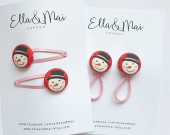 Snowman hair clip, snowman hair slide, hair ties, ponytail holder, christmas gift, stocking filler, gift for girls, metallic