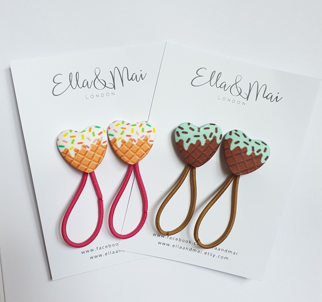 Heart Hair Bobbles Ice Cream Hair Ties Ice Cream Ponytail Etsy