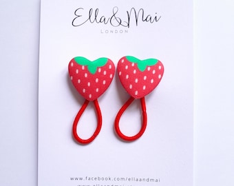 Strawberry Heart hair tie, Strawberry hair bobbles, Strawberry ponytail holder, Gift for girls, Party bags, Christmas stockings.