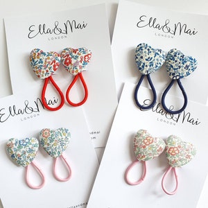 Heart shape hair bobbles,liberty Hair Ties, katie & Millie,stocking fillers, gift for girls, liberty bobbles,ponytail holder,valentines gift