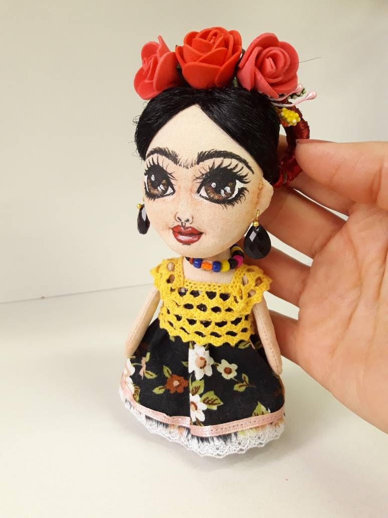 Frida Doll Charm Mexican Painter Portrait Doll Custom | Etsy
