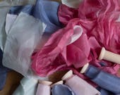 Hand dyed silk ribbon sample, all colours