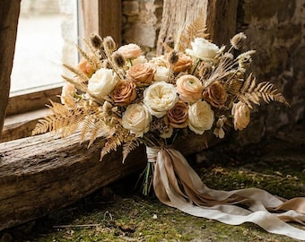 Nastro di seta tinto a mano: morbido avorio Habotai, nastro per bouquet da sposa.
