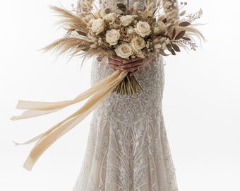 Hand-Dyed Habotai Silk Ribbon: Soft Pale Gold Bridal Bouquet Wedding Ribbon