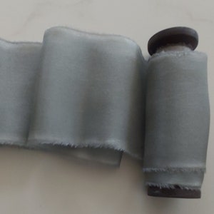 Ruban de soie, ruban de soie teint à la main vert eucalyptus, ruban de bouquet de mariée, ruban 100 % soie, ruban de mariage, ruban vert, ruban gris