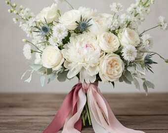 Hand Dyed Habotai Silk Ribbon: Very Pale Pink Bridal Bouquet Ribbon