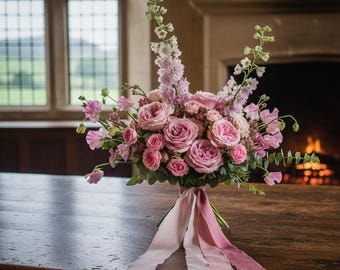 Hand Dyed Habotai Silk Ribbon: Vintage Rose Pink Bridal Bouquet