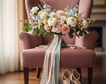 Hand-Dyed Soft Blush Pink Habotai Silk Ribbon: Bridal Bouquet, Stationery, Wedding Cake Decor