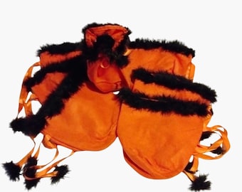 Halloween Gift Bag Fur Trim Trick Or Treat Orange Black Fuzzy Poms