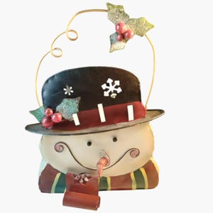 Snowman Christmas Metal Basket Handle Holiday Decor