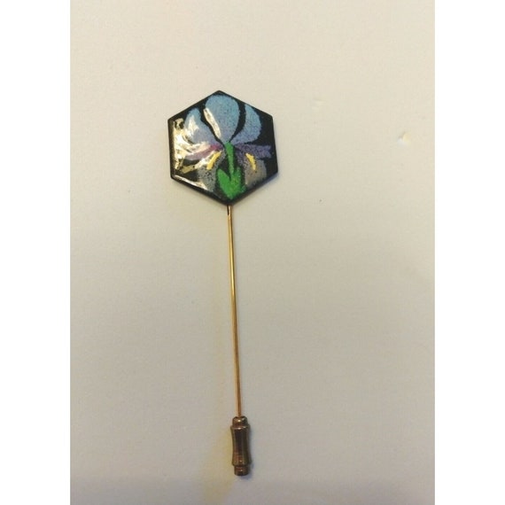 Vintage Enamel Iris Flower Stickpin Artisan Purpl… - image 1