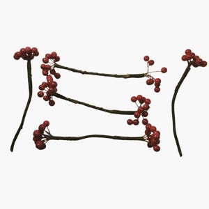 Artificial Red Holly Berry Stems Craft Decorations 7 inch Lot 5