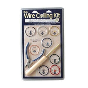 May include: Wire coiling kit in a clear plastic package. The kit includes wire cutters, a coiling tool, and various colors of wire. The package has the text "Wire Coiling Kit" and "A Great Way To Get Started With Wire Crafts!"
