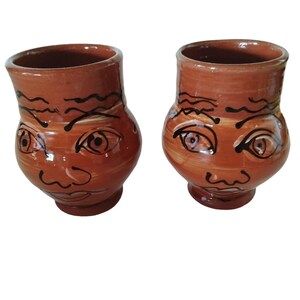 Coffee Cup Handcrafted Pottery Folk Face Rustic Tea Cocoa Signed Kate Brown