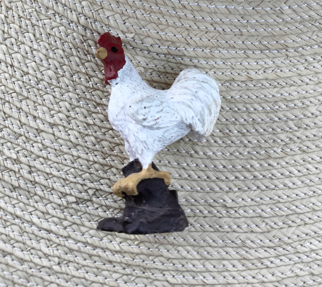 Miniature White Rooster Figurine Land and