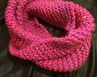 Magenta handmade knit infinity scarf