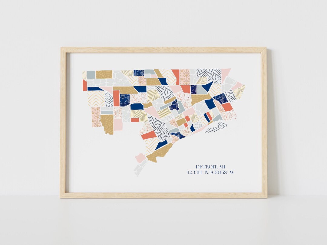Detroit Map Poster City Art Print Colorful Geometric Patterns Skyline ...