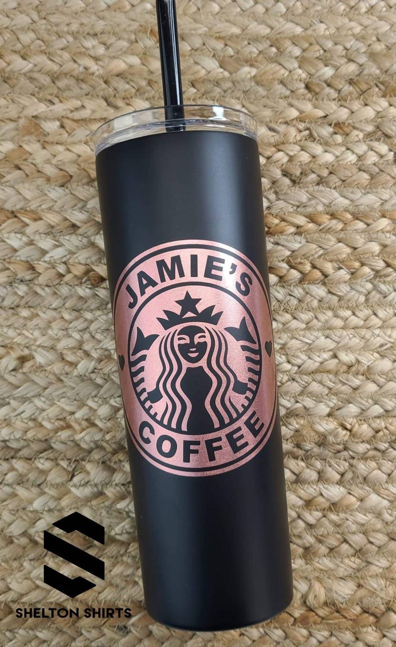 Rose Gold Tumbler with Matte Black Personalized Starbucks Logo Etsy