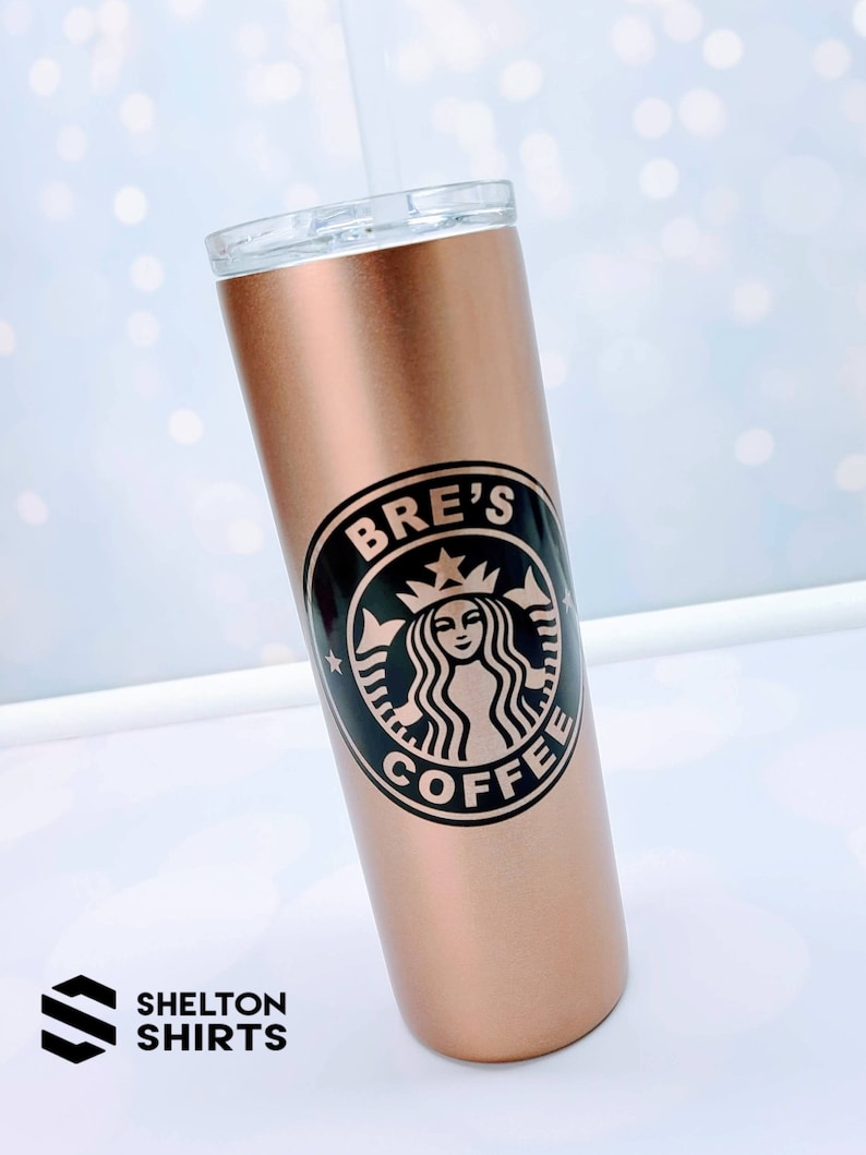 Rose Gold Tumbler with Matte Black Personalized Starbucks Logo Etsy