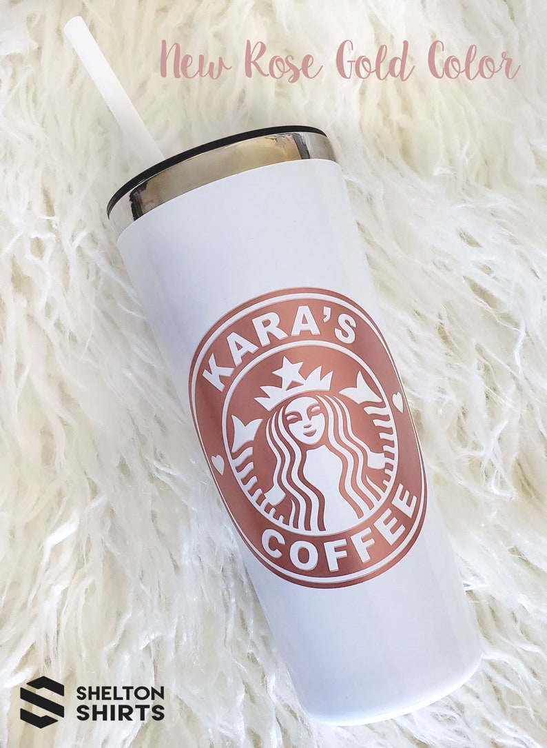 Rose Gold Tumbler with Matte Black Personalized Starbucks Logo Etsy