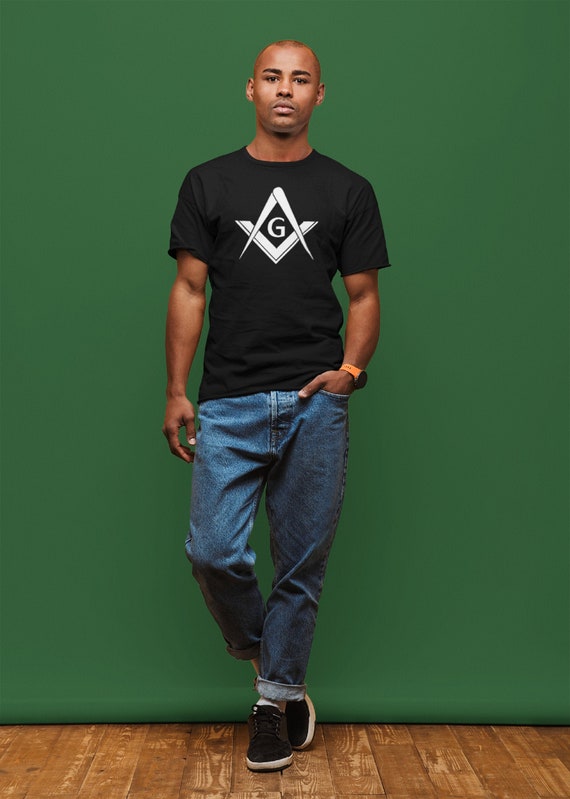 Freemason Square Compass Letter G Tee Shirt, Blue House Masonic T Shirt, Psalms 133:1, Amos 7, Ecclesiastes 12, 24 inch gauge, common Gavel