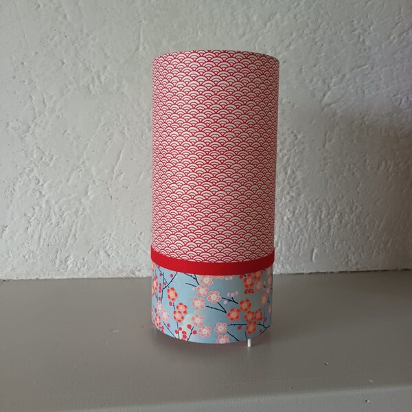 Lampe tube fleurs de pruniers et vagues rouges