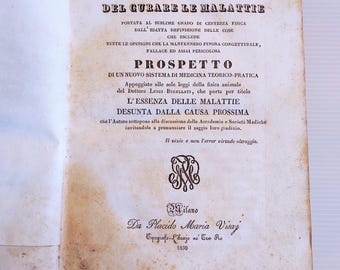 BUCELLATI Luigi. The art of curing diseases. By Placido Maria Visaj, Typographer and Bookseller in the Three Kings. Milan, 1830.