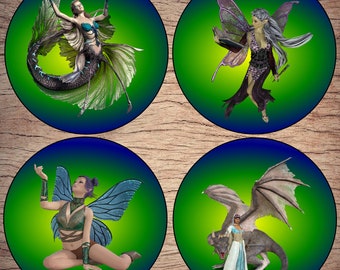 Ceramic coasters, Set of 4, Fantasy, Ceramic gift, Wedding gift, Birthday gift
