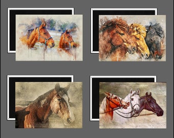 Fridge Magnets Set of 4 Horse Illustrations Horse Gift