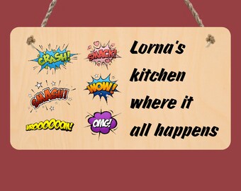 Kitchen sign, Hanging sign, Personalised, Kitchen wall sign, Plywood sign, Indoor sign, Wood kitchen plaque, Kitchen decoration