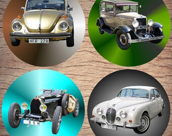 Ceramic coasters, Set of 4, Classic cars, Ceramic gift, Wedding gift, Birthday gift