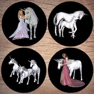 Ceramic coasters, Set of 4, Unicorns, Fantasy, Ceramic gift, Wedding gift, Birthday gift
