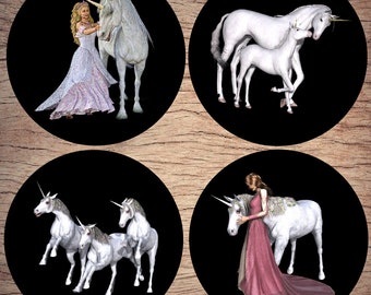 Ceramic coasters, Set of 4, Unicorns, Fantasy, Ceramic gift, Wedding gift, Birthday gift