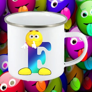 Enamel smiley mug, Smiley, Personalised mug