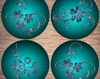 Ceramic coasters, Set of 4, Abstract flowers, Ceramic gift, Wedding gift, Birthday gift